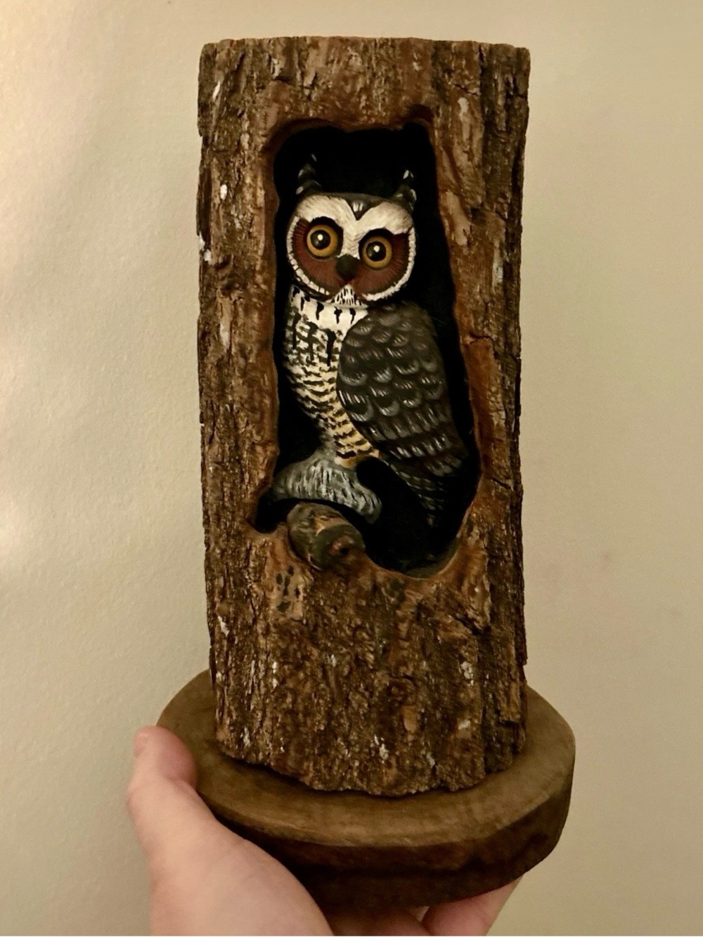 Hand carved hand painted owl decor